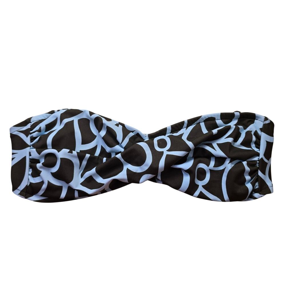 Y2k Mossimo Blue Brown Strapless Bandeau Bikini Top Size Small